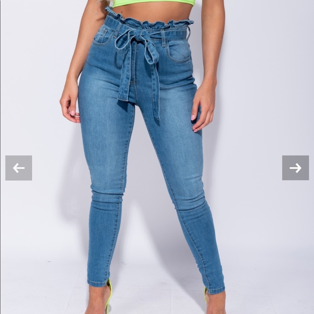 Paper bag denim pants